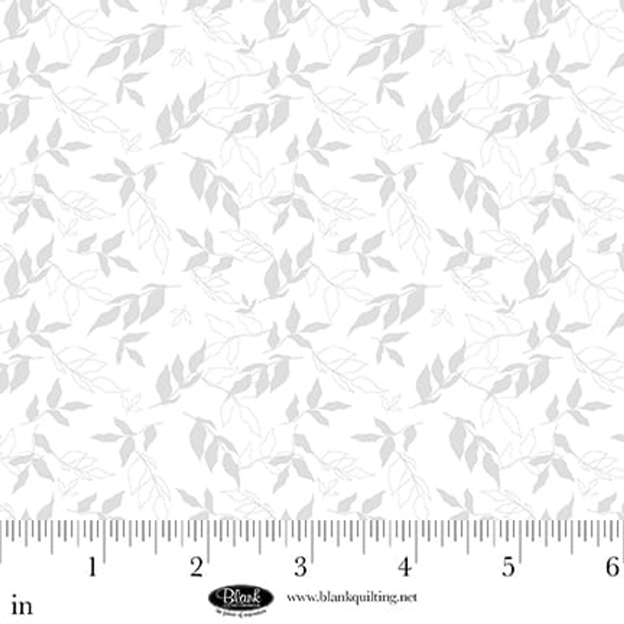 Blank Morning Mist IX White On White - Leaves - Black Rabbit Fabric Inc.