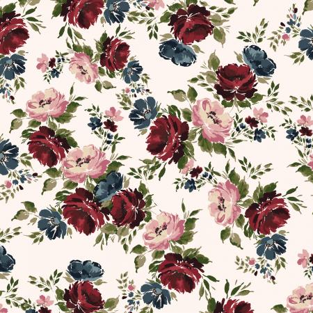 RJR Maison des Roses - Intense Burgundy Fabric - Black Rabbit Fabric Inc.