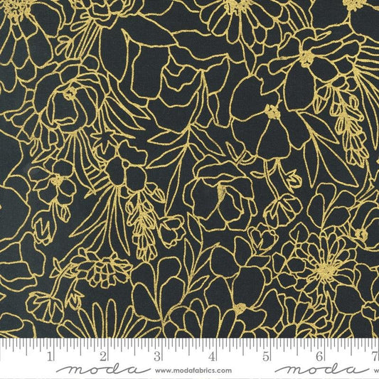 Moda - Gilded - Doodle Garden - Black - Metallic Gold