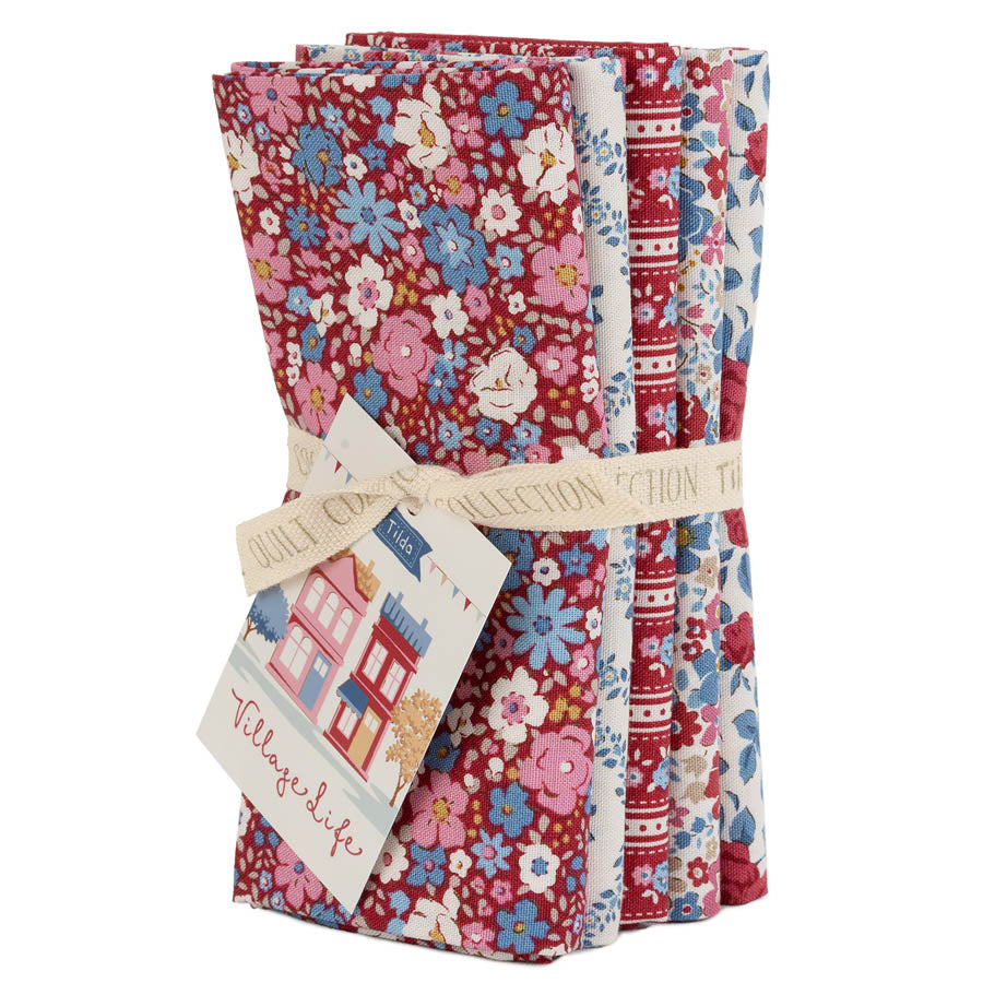 ***PRE-ORDER*** Tilda Village Life FQ Burgundy Bundle 5 Prints