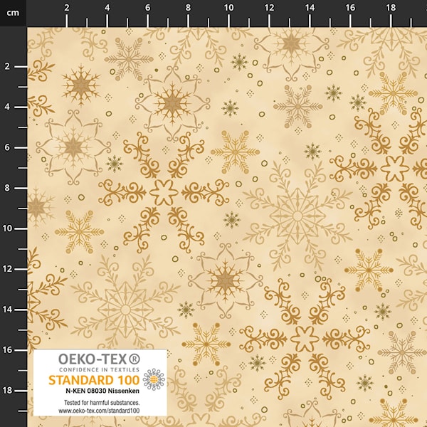 Stof - We Love Christmas - Golden Snowflakes - Beige