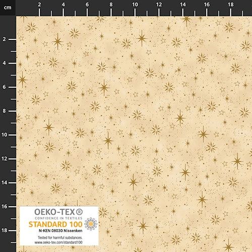 Stof - We Love Christmas - Gold Snowflakes - Beige