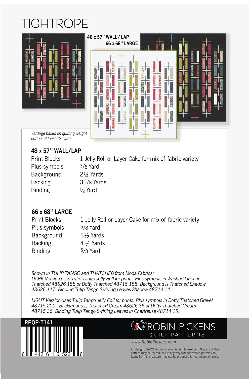 Paper Quilt Pattern - Tightrope - Black Rabbit Fabric Inc.