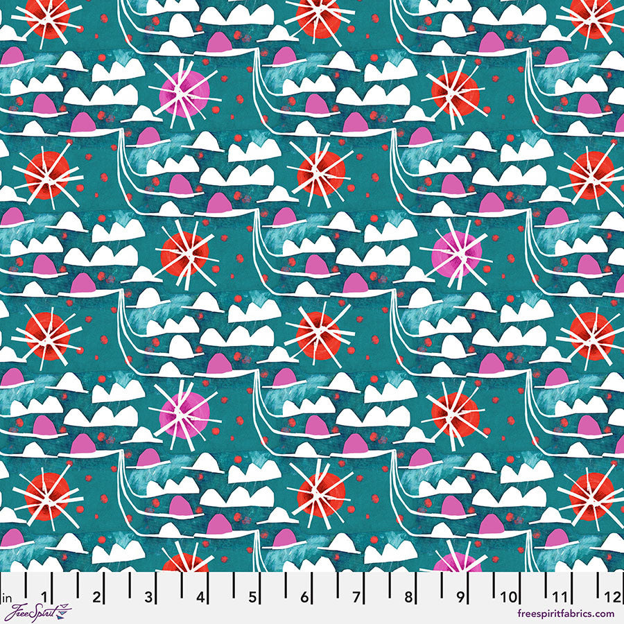 Free Spirit Colori Waves - Teal - Black Rabbit Fabric Inc.
