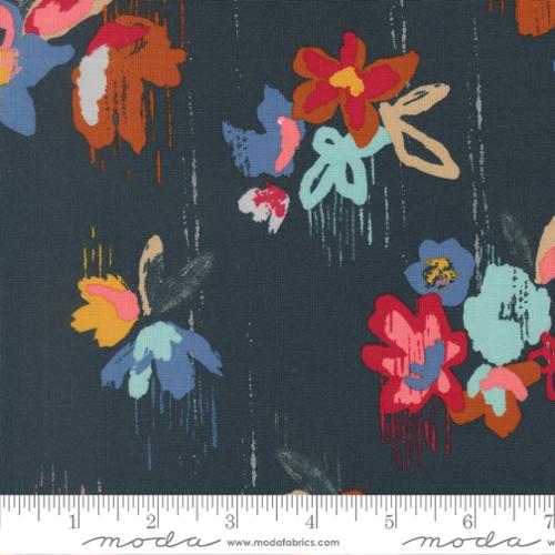 Moda Boho Haven Brush Stroke Floral - Deep Sea - Black Rabbit Fabric Inc.