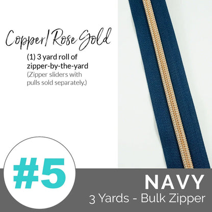 Emmaline Zippers-by-the-Yard - *SIZE#5* Navy (DOES NOT INCLUDE SLIDERS/PULLS) - Black Rabbit Fabric Inc.