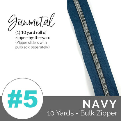 Emmaline Zippers-by-the-Yard - *SIZE#5* Navy (DOES NOT INCLUDE SLIDERS/PULLS) - Black Rabbit Fabric Inc.