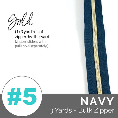 Emmaline Zippers-by-the-Yard - *SIZE#5* Navy (DOES NOT INCLUDE SLIDERS/PULLS) - Black Rabbit Fabric Inc.