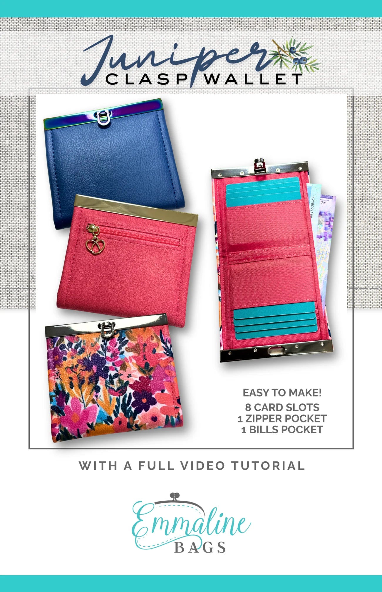 Emmaline Paper Pattern - The Juniper Clasp Wallet