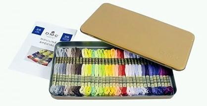 DMC Mouliné Collector's Tin, Includes 35 Colours Of Cotton Embroidery Floss/Thread (Cross-Stitch Design Included)