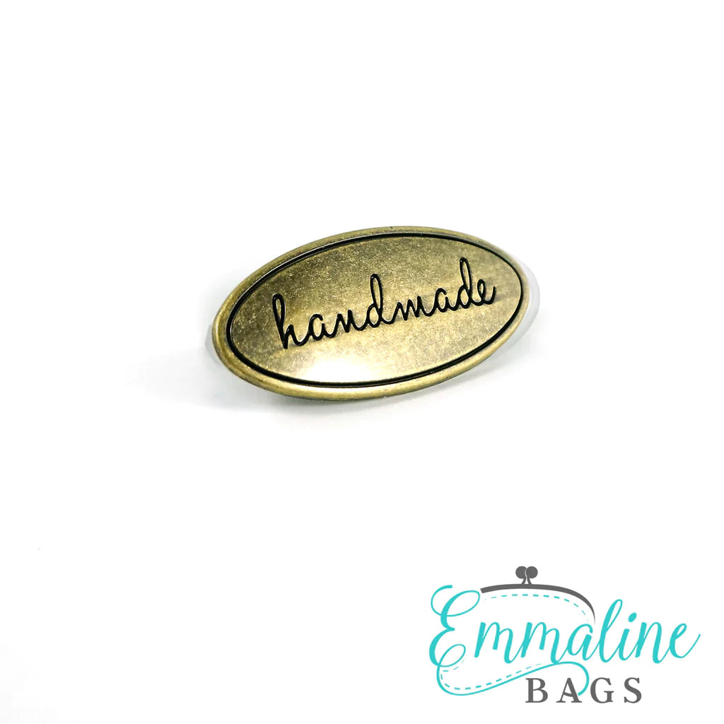 Metal Bag Label: Oval with "handmade"