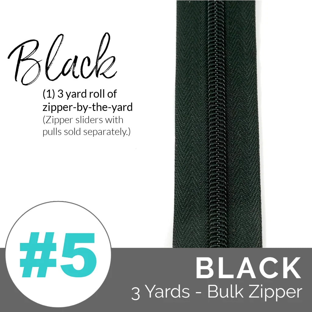 Emmaline Zippers-by-the-Yard - *SIZE#5* Black (DOES NOT INCLUDE SLIDERS/PULLS)