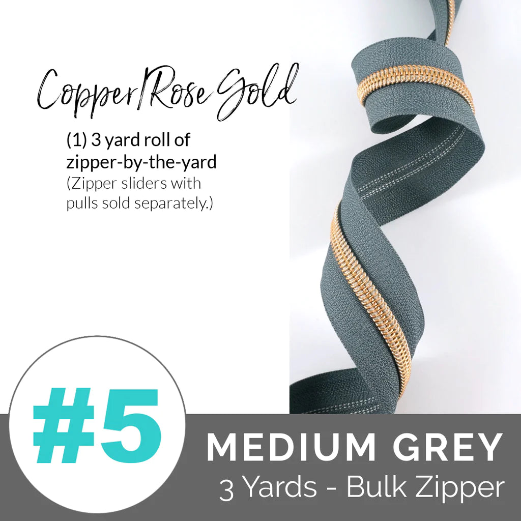 Emmaline Zippers-by-the-Yard - *SIZE#5* Grey (DOES NOT INCLUDE SLIDERS/PULLS)