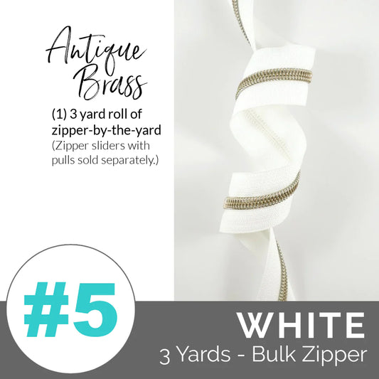 Emmaline Zippers-by-the-Yard - *SIZE#5* White (DOES NOT INCLUDE SLIDERS/PULLS)